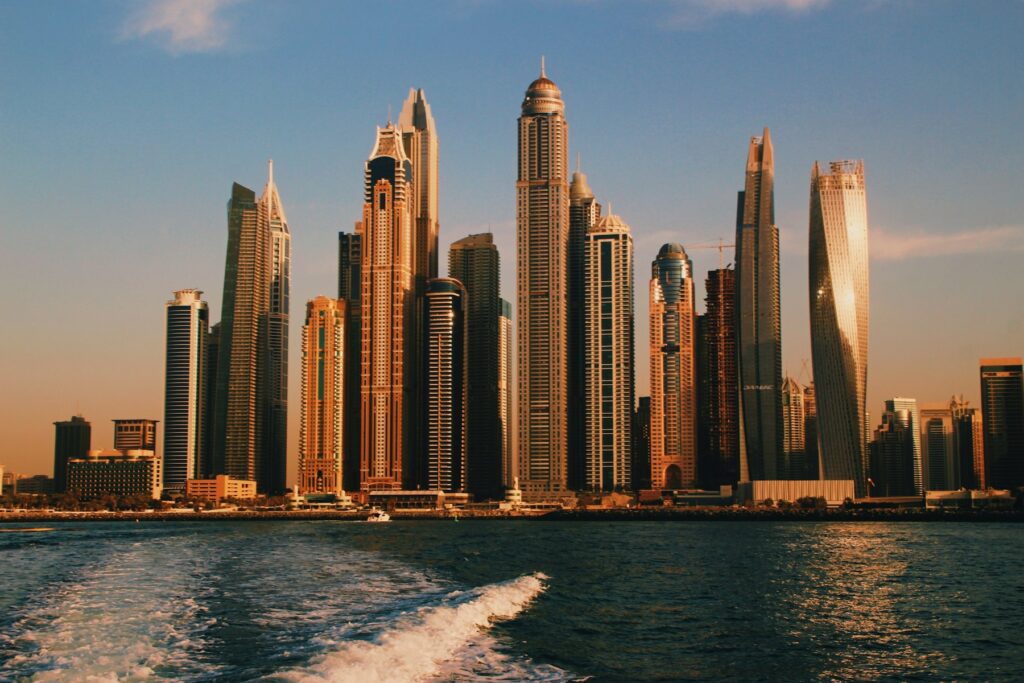 Dubai skyline at golden hour