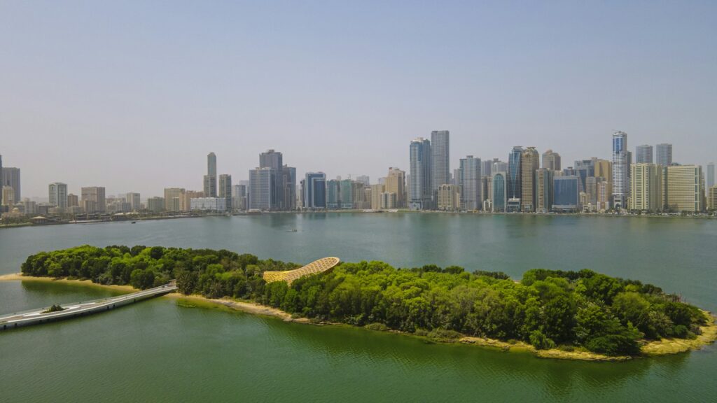 Sharjah skyline across the lagoon