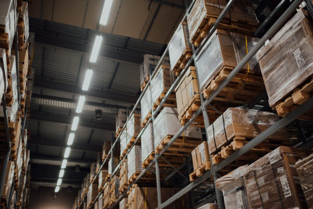 Warehouse shelves with stock